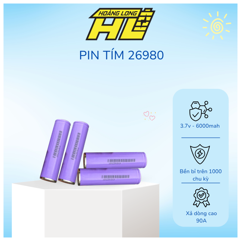Pin Tím 26980 3.7V 6000mAh – Xả Dòng Cao 90A 15C, Hiệu Suất Vượt Trội