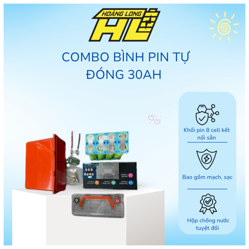 Combo Bình Pin Tự Đóng 30Ah - 12V Giá Siêu Tốt