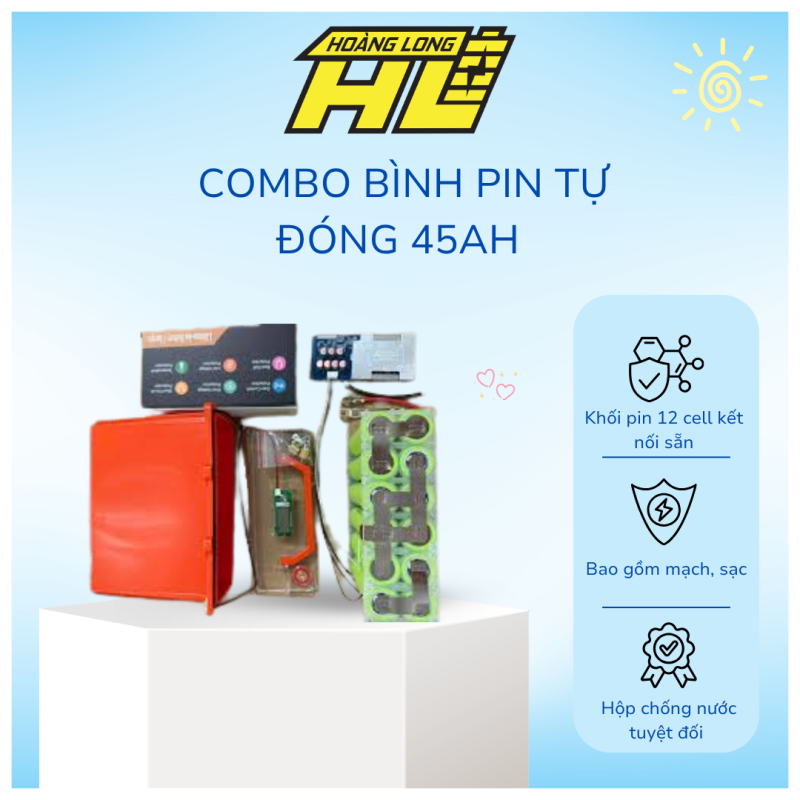 Combo Bình Pin Tự Đóng 45Ah - 12V Giá Siêu Tốt