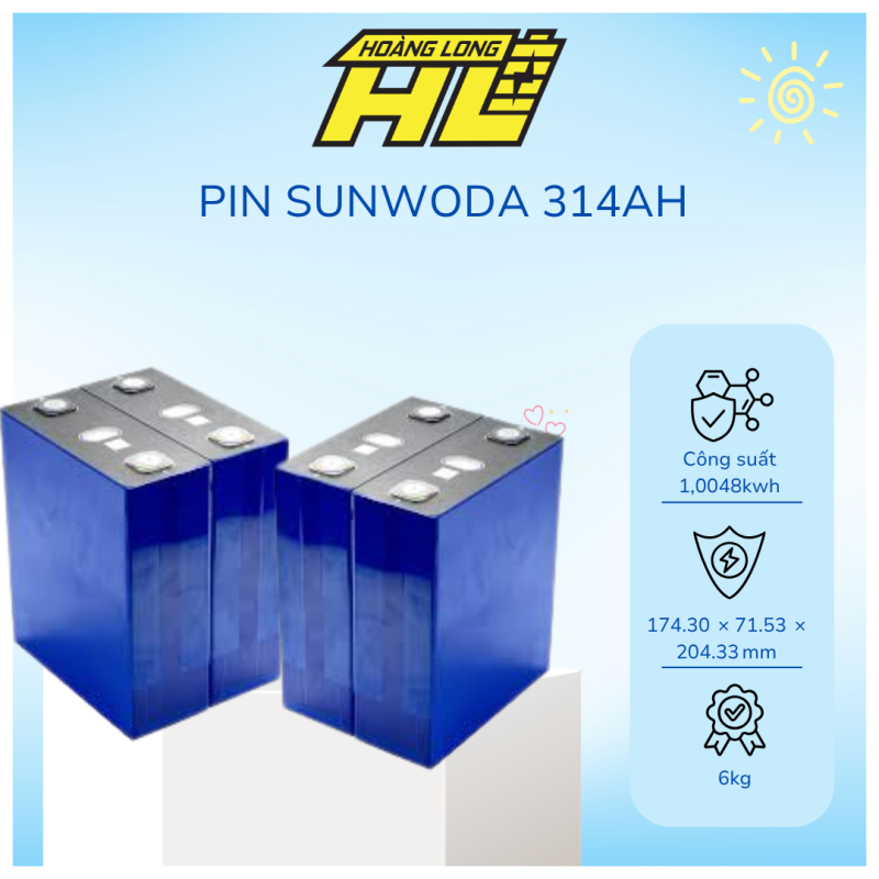 Pin Sunwoda 3.2V 314Ah LiFePO4 | Cell Lưu Trữ Năng Lượng Mặt Trời Mới 100%