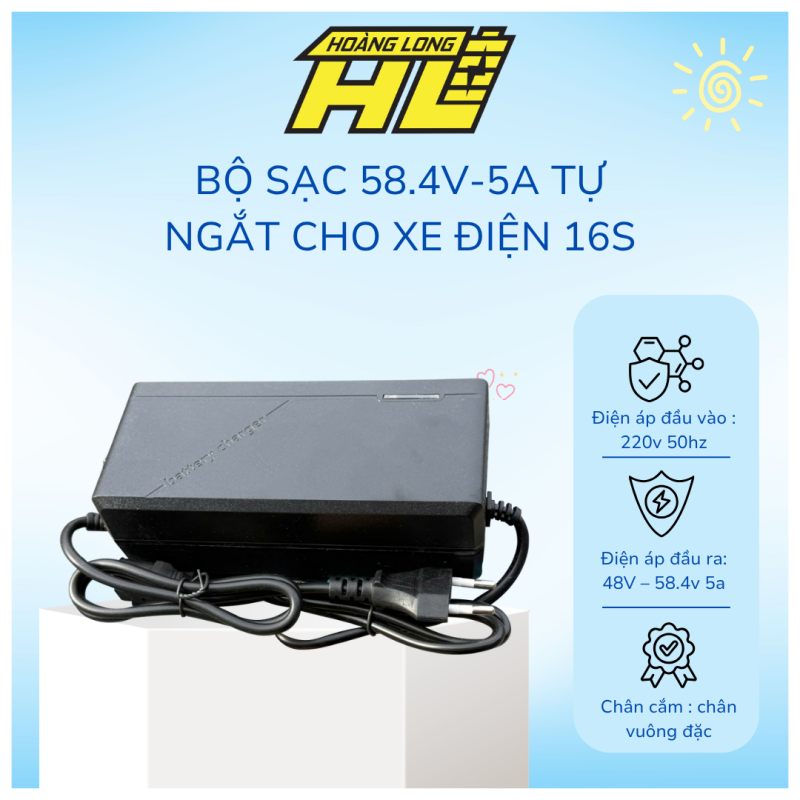 Bộ Sạc 58.4V 5A Tự Ngắt Cho Pin Xe Điện 48V – Chuẩn 16S Lithium, Mới 100%