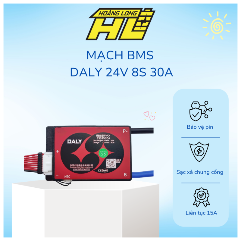 Mạch Bảo Vệ BMS 24V 8S 30A Cho 3.2V Chính Hãng DALY (Sạc Xả Chung)