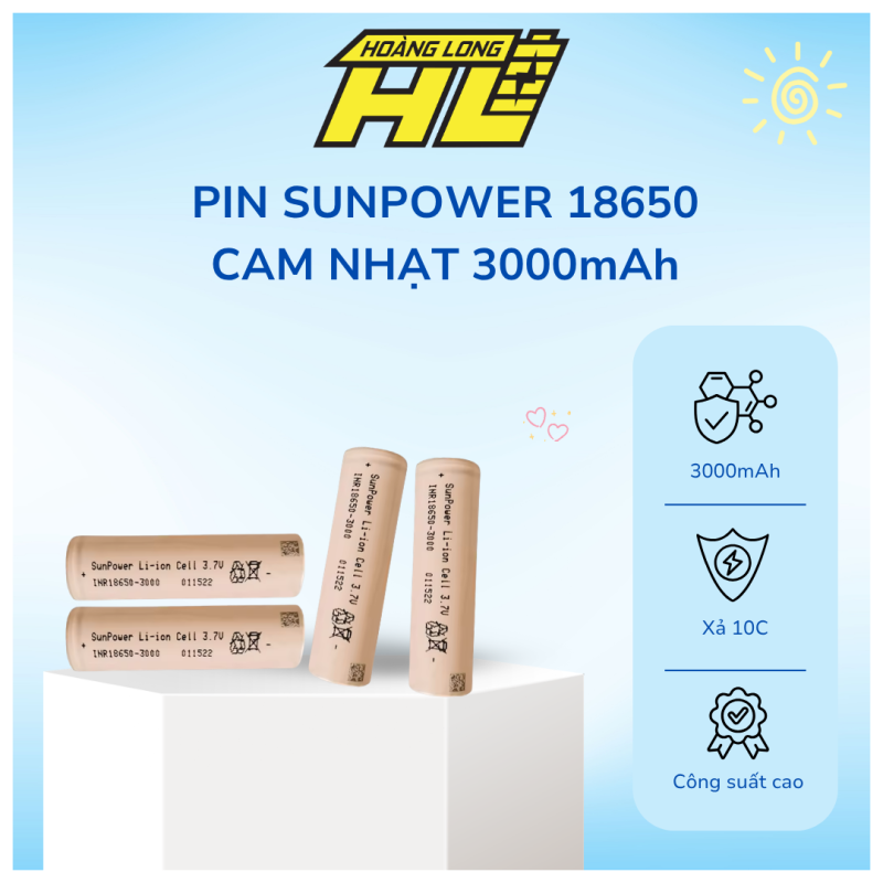"Pin 18650 SunPower Cam Nhạt 3000mAh New 100% - Xả 10C Chuẩn, Cell Công Suất Cao"