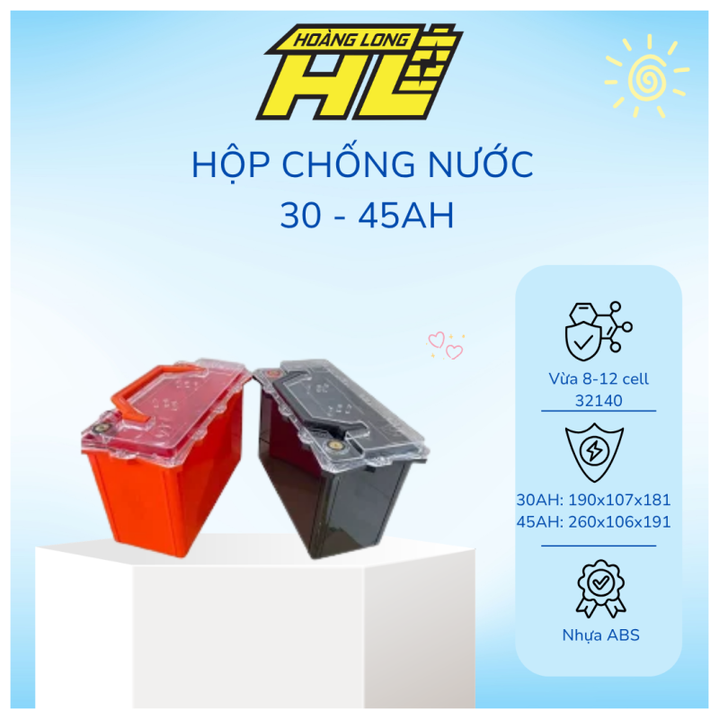 Hộp Pin Chống Nước Tuyệt Đối 30ah - 45ah Đầy Đủ Phụ Kiện