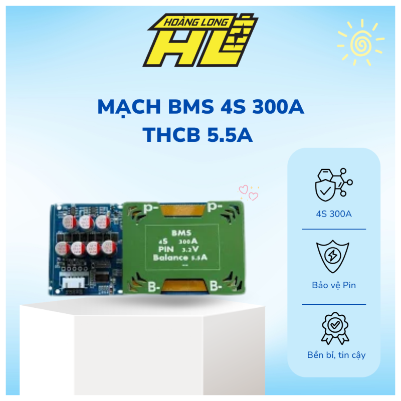 Mạch BMS 300A Bảo Vệ Pin Hệ 4S THCB Chủ Động 6A 16FET 9 Chân