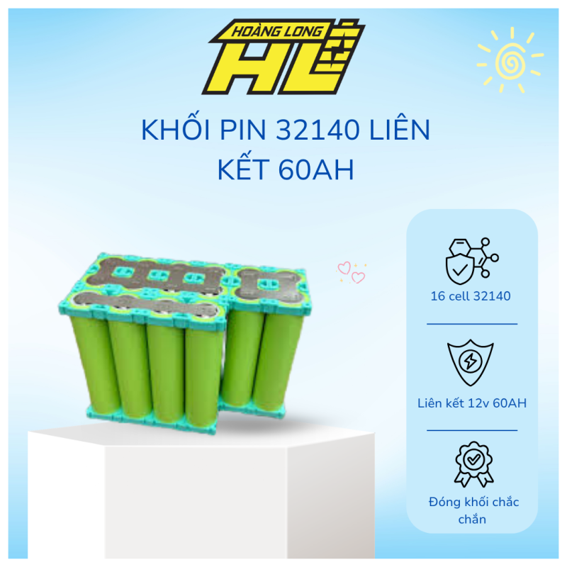 "Khối Pin 32140 Liên Kết 60Ah - Cell Mới 100%, Dung Lượng Cao, Chuyên Dùng Cho Xe Điện & Lưu Trữ Năng Lượng"