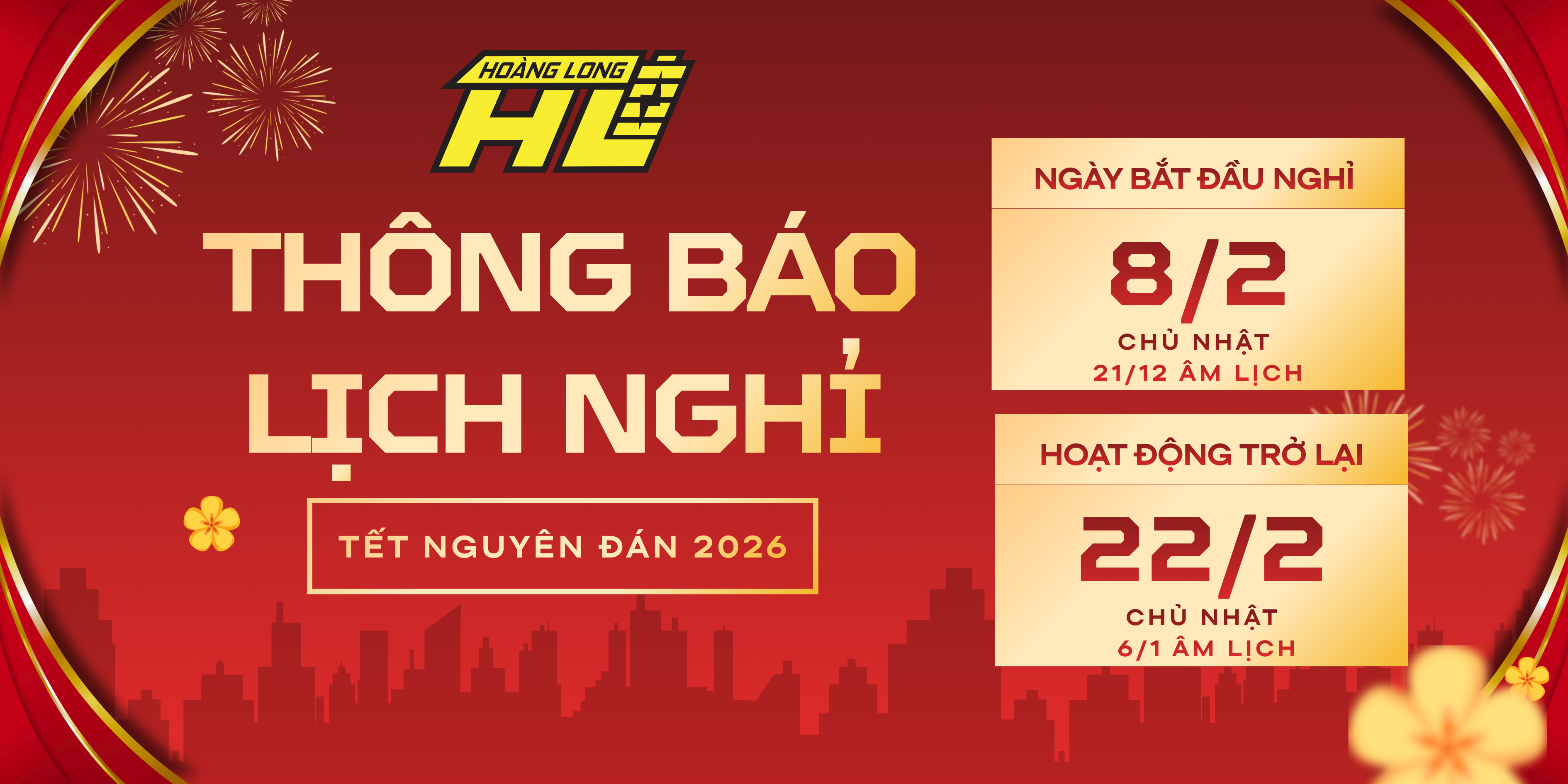 📢 Pin Hoàng Long Thông Báo Nghỉ Tết Nguyên Đán Bính Ngọ 2026