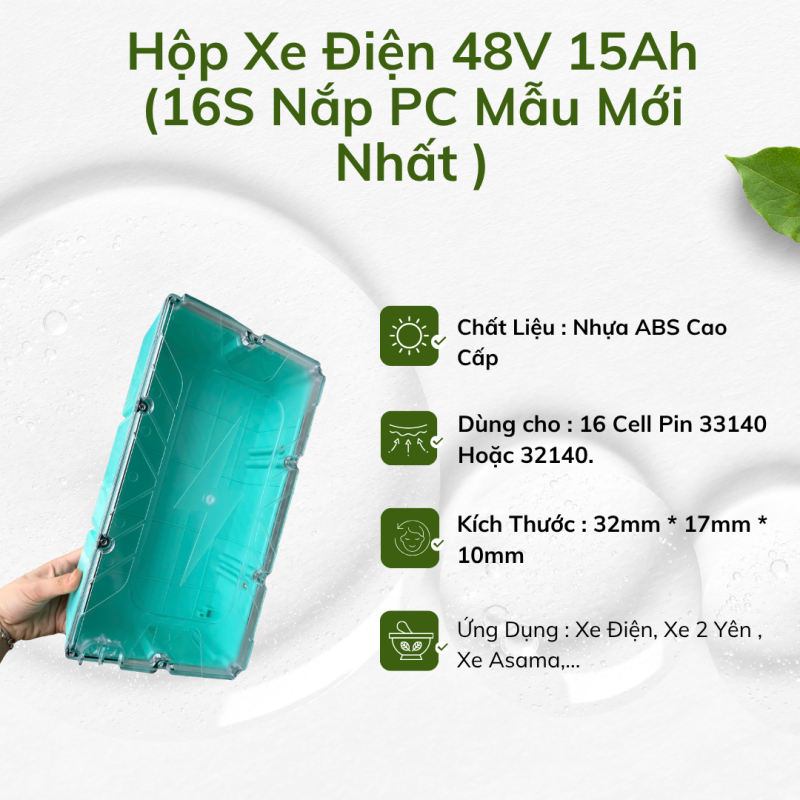 Hộp Xe Điện  48V 15AH ( 16S - 1P Nắp PC  Mẫu Mới Nhất )