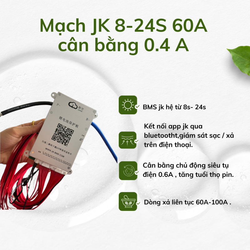 Mạch BMS JK 24S 60A/100A cân bằng 0.4A ( 8- 24S).